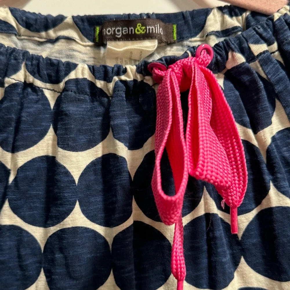 Morgan & Milo Blue‎ and White Polka Dot Dress, Pink Bow, size 12